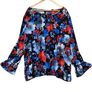 The Limited Top Blouse Floral Watercolor Poet Sleeve NWT
